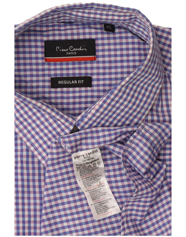 Pierre Cardin Chemise à manches courtes pour homme Coupe régulière XL Bleu Vichy Polyester