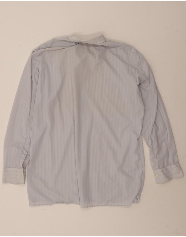 vintage Chemise Homme Taille 42 Grand Polyamide Rayé Bleu