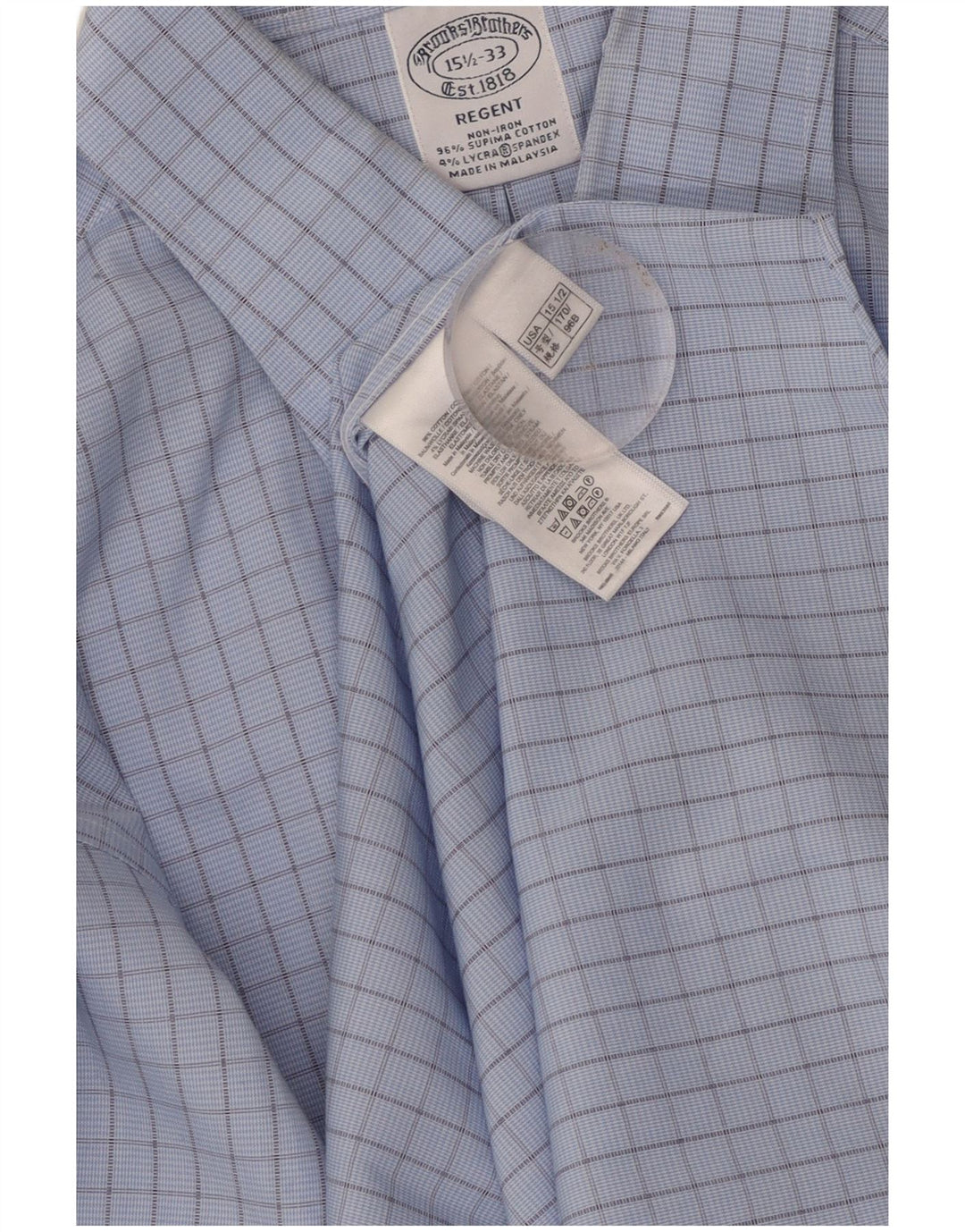Brooks Brothers Chemise Regent Homme Taille 15 1/2 Coton à carreaux bleu moyen