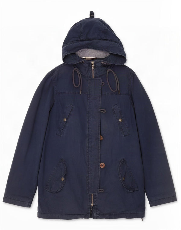 Fat Face Womens Hooded Parka Jacket UK 12 Medium Navy Blue Cotton