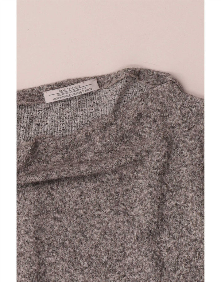Zara Femme Haut Oversize Manches Longues UK 10 Petit Gris Moucheté