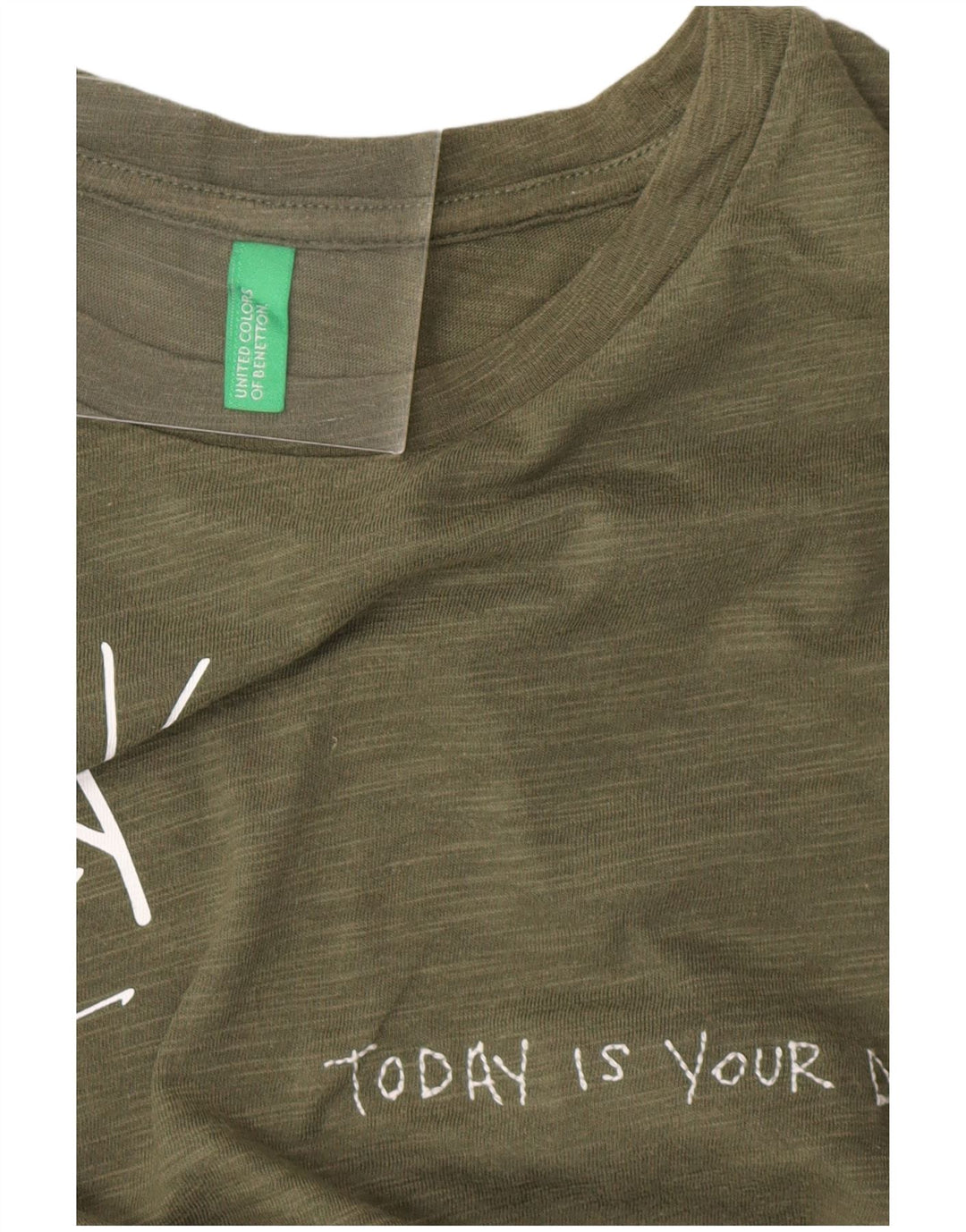 BENETTON Womens Graphic T-Shirt Top UK 14 Medium Khaki