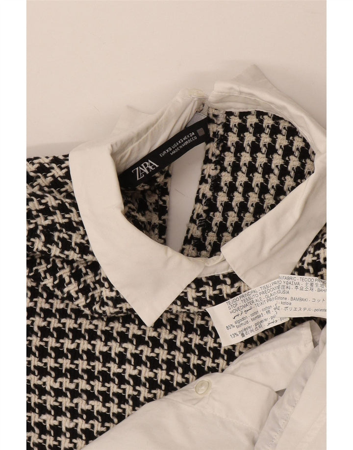 Zara Chemisier surdimensionné à manches longues pour femme UK 6 XS pied-de-poule blanc