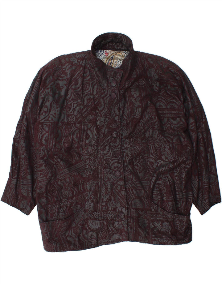 VINTAGE Womens Abstract Pattern Oversized Bomber Jacket UK 20 2XL Burgundy Vintage Vintage and Second-Hand Vintage from Messina Hembry 