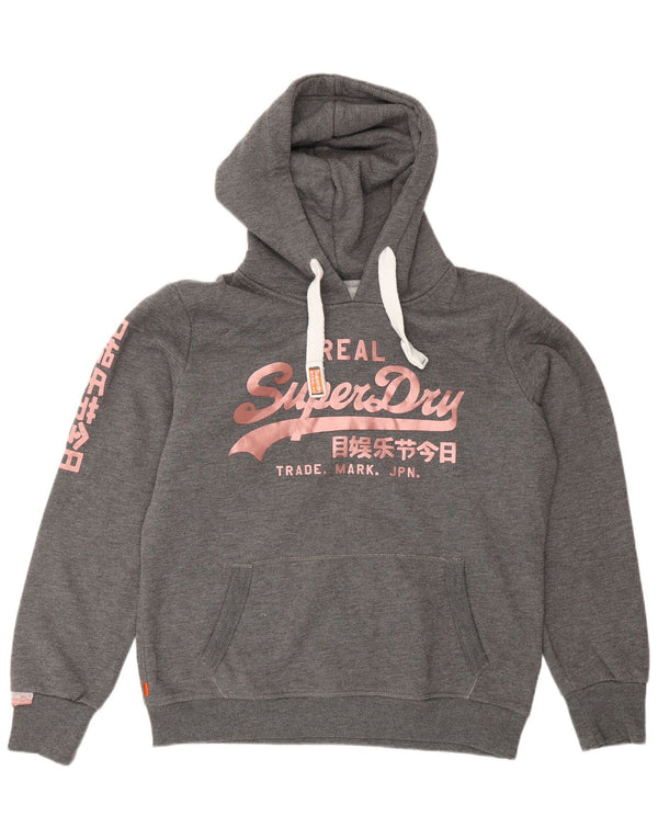 Superdry Womens Graphic Hoodie Jumper UK 16 Large Grey Flecked Cotton