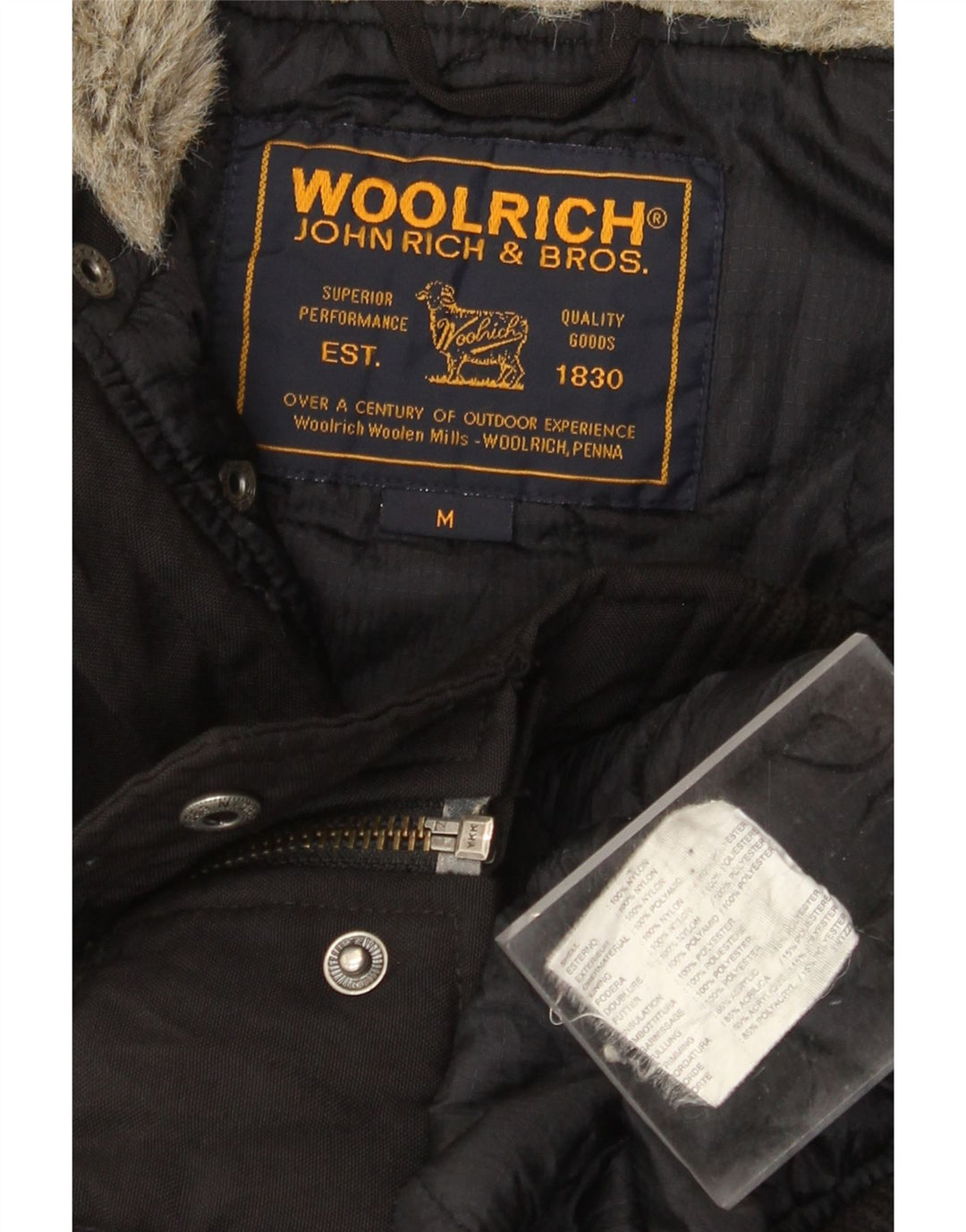 WOOLRICH Veste bomber à capuche pour homme UK 38 Medium Noir Nylon