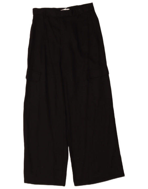 Zara Pantalon cargo taille haute à jambe large pour femme Large W32 L30 Lyocell noir