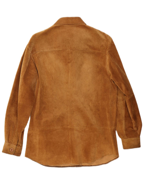 VINTAGE Surchemise Femme Chemise en Daim UK 12 Cuir Beige Moyen