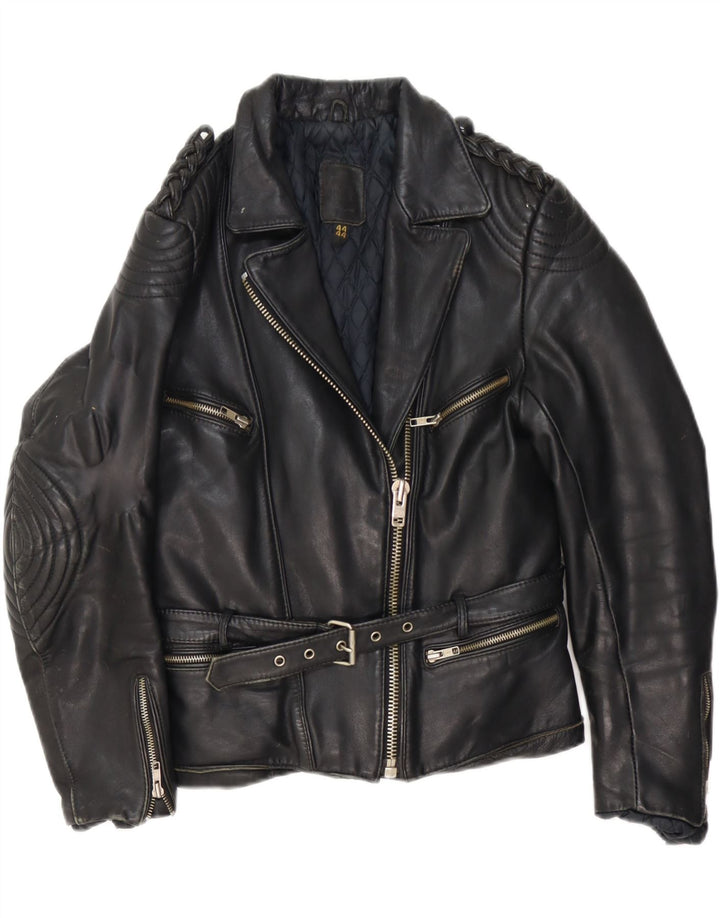 Veste motard en cuir femme vintage IT 44 Cuir noir moyen