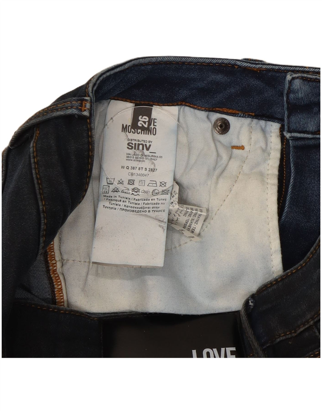 Moschino Jean skinny femme W26 L31 bleu marine patchwork coton