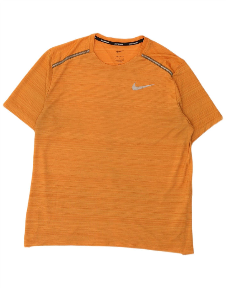 Nike T-shirt Dri Fit pour homme en polyester à fines rayures orange