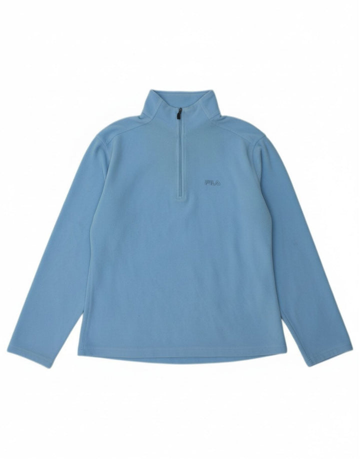 FILA Womens Zip Neck Fleece Jumper UK 14 Large Blue Polyester