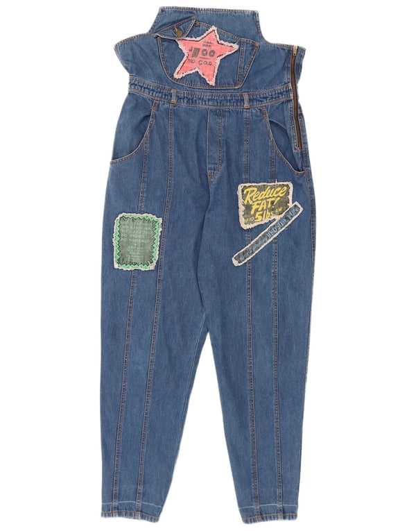 vintage Femme High Rise Graphic Tapered Jeans W34 L30 Coton Bleu