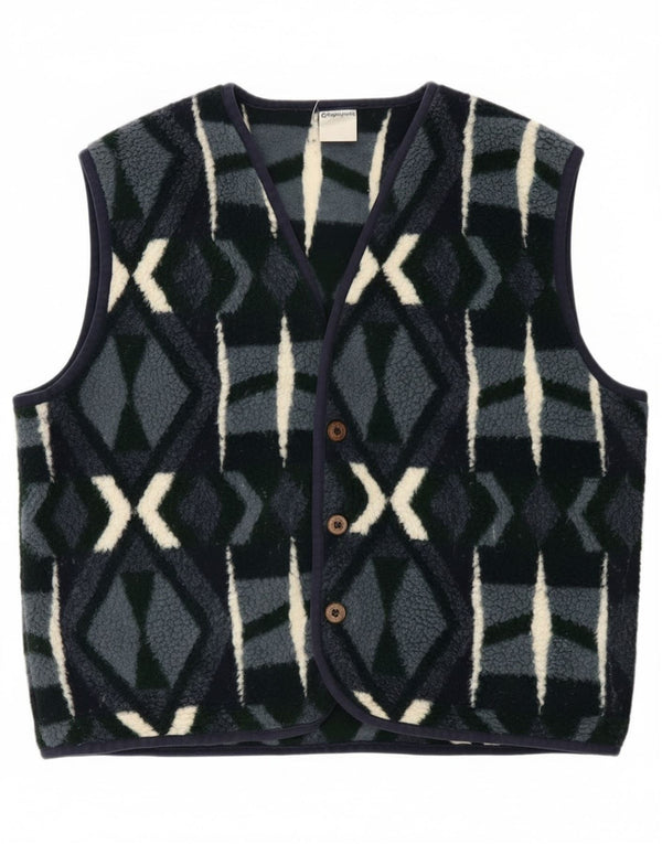 Campagnolo Mens Fleece Gilet UK 38 Medium Navy Blue Geometric Polyester