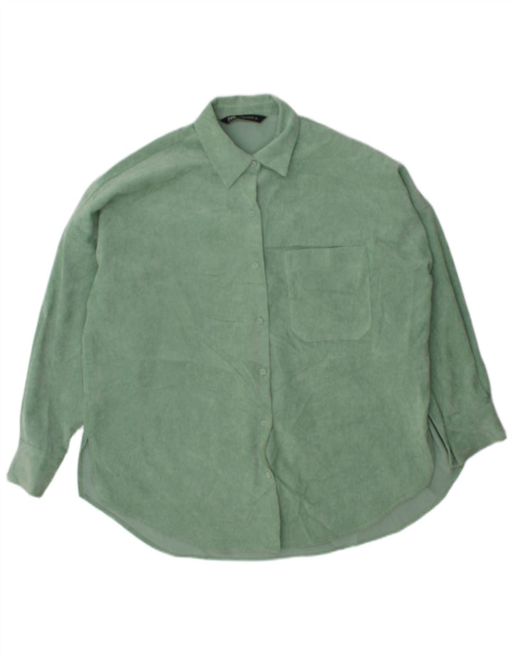 Zara Femme Chemise Oversize En Velours Côtelé UK 6 XS Vert Polyester