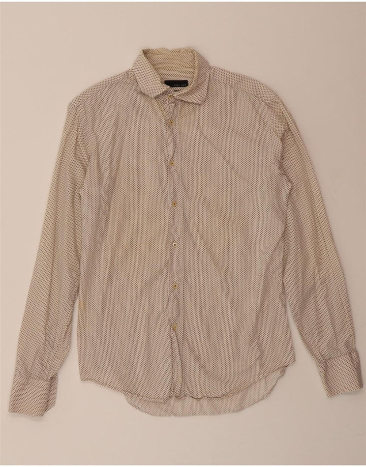 ZARA Mens Shirt Medium Beige Spotted Cotton Vintage Zara and Second-Hand Zara from Messina Hembry 