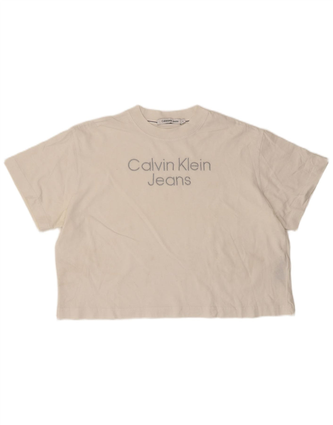 Calvin Klein Jeans T-shirt court graphique pour femme UK 14 Blanc moyen
