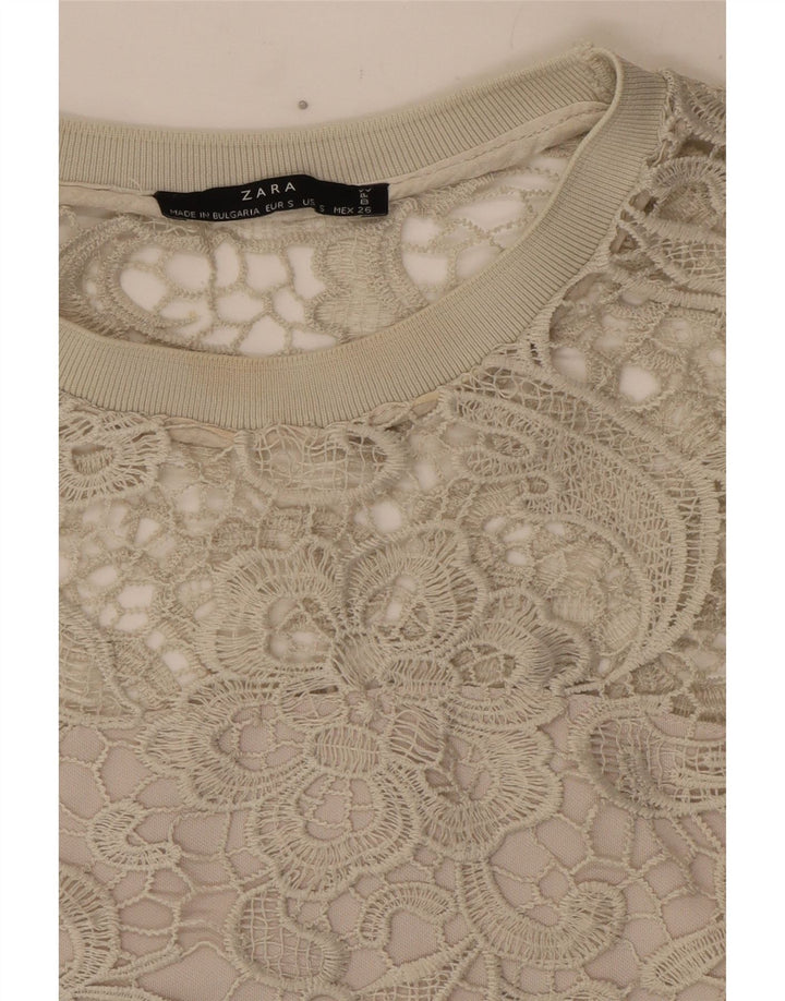 Zara Chemisier Femme Top UK 10 Petit Gris Floral