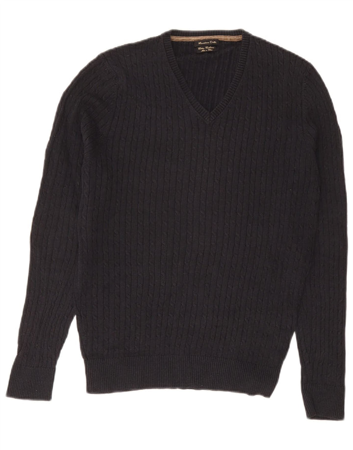 Massimo Dutti Pull col V Homme Bleu Marine Moyen Coton