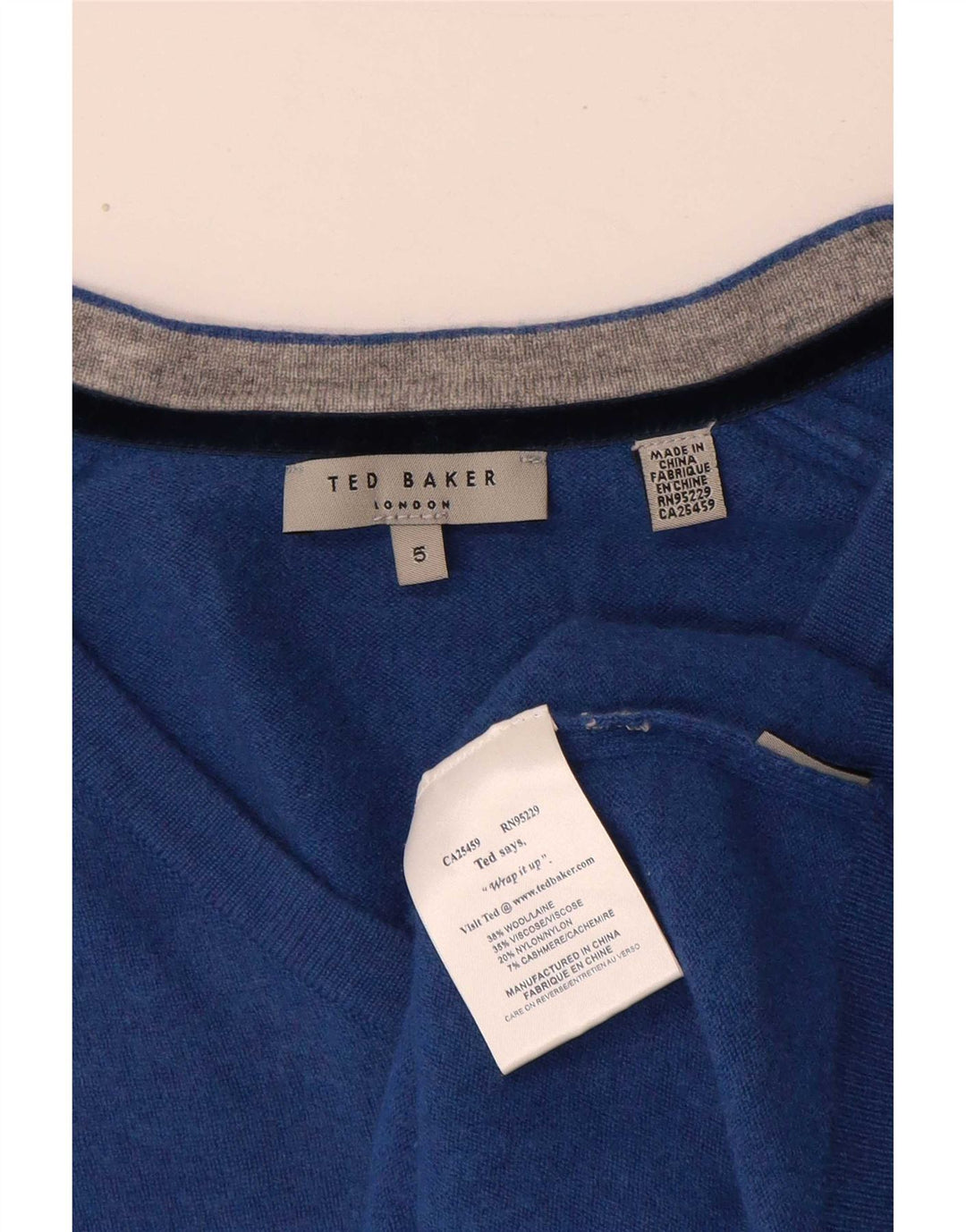 Ted Baker Pull col V pour femme Taille 5 XL Bleu Laine