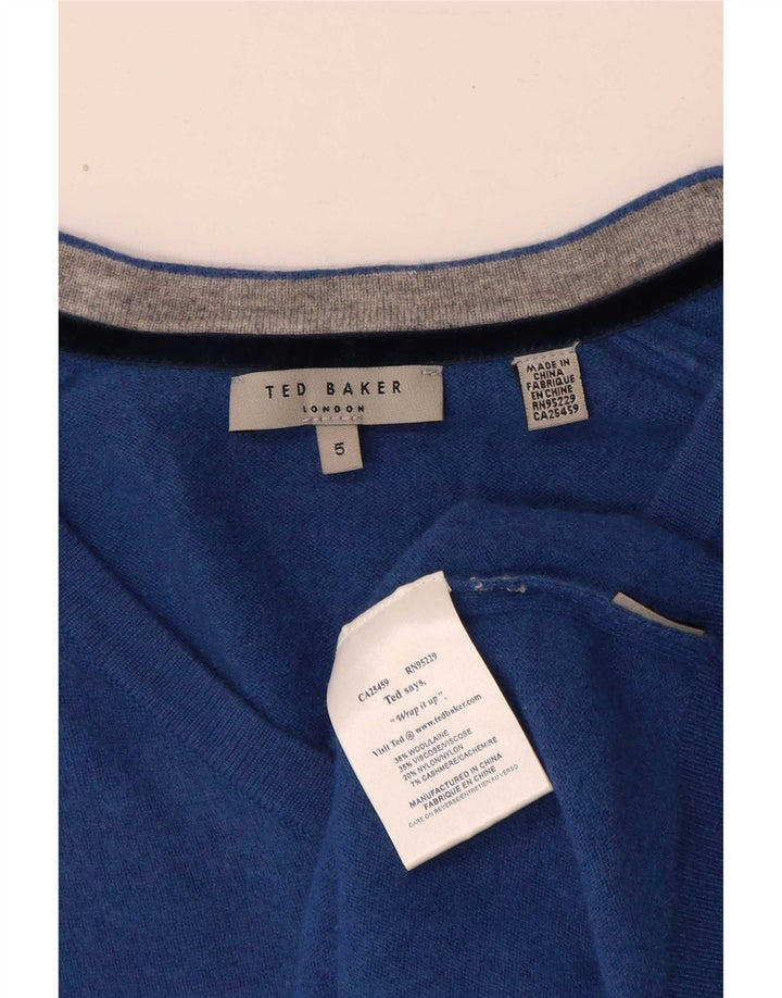 Ted Baker Pull col V pour femme Taille 5 XL Bleu Laine