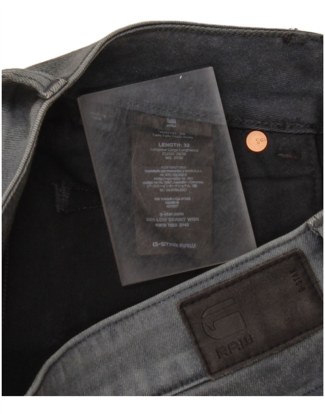 G-STAR Femme 3301 Jean skinny taille basse W29 L32 Gris Coton