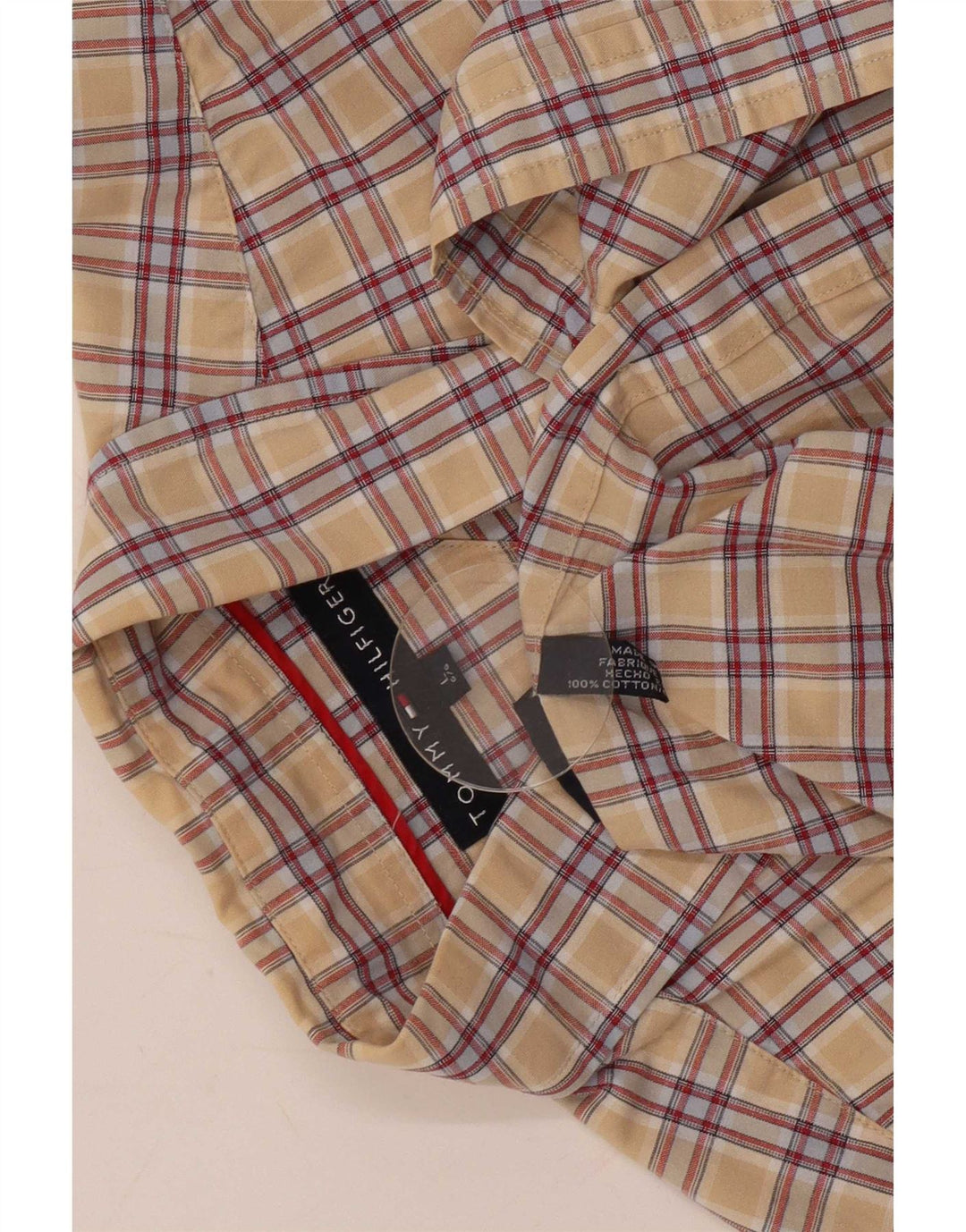 Tommy Hilfiger Chemise à manches courtes pour homme en coton à carreaux beiges