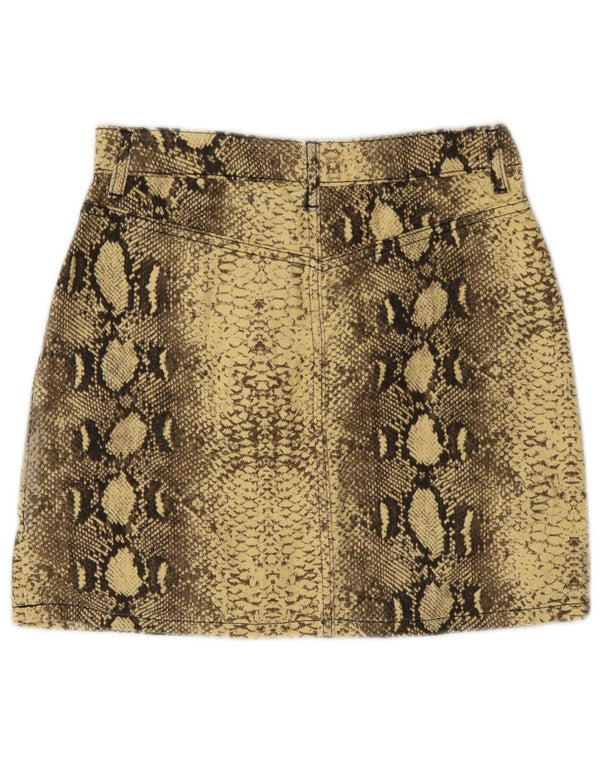 Topshop Mini jupe graphique pour femme UK 8 Small W26 en coton imprimé animal jaune
