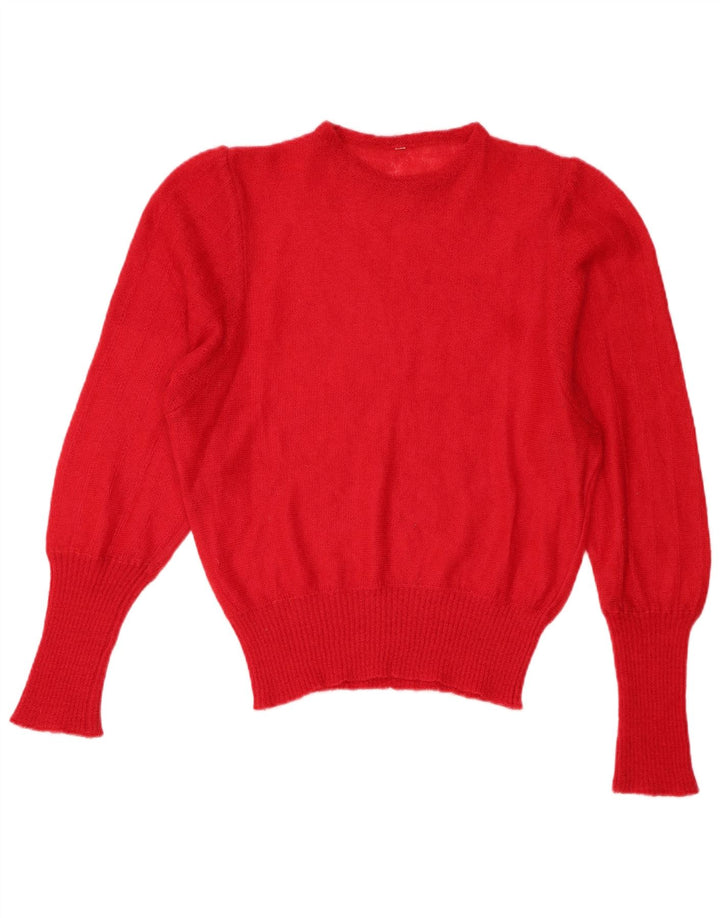 vintage Femmes Bateau Cou Jumper Pull UK 12 Rouge Moyen