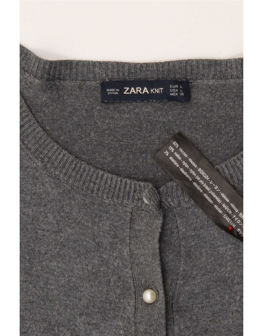 Zara Cardigan Femme Pull UK 14 Large Gris Viscose