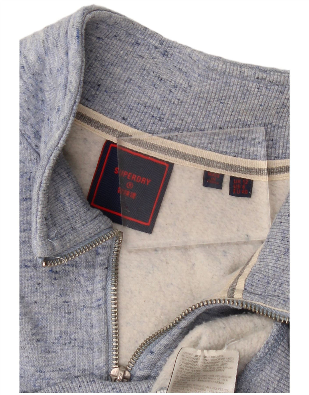 SUPERDRY Sweat-shirt à col zippé pour femme UK 12 Bleu moyen moucheté