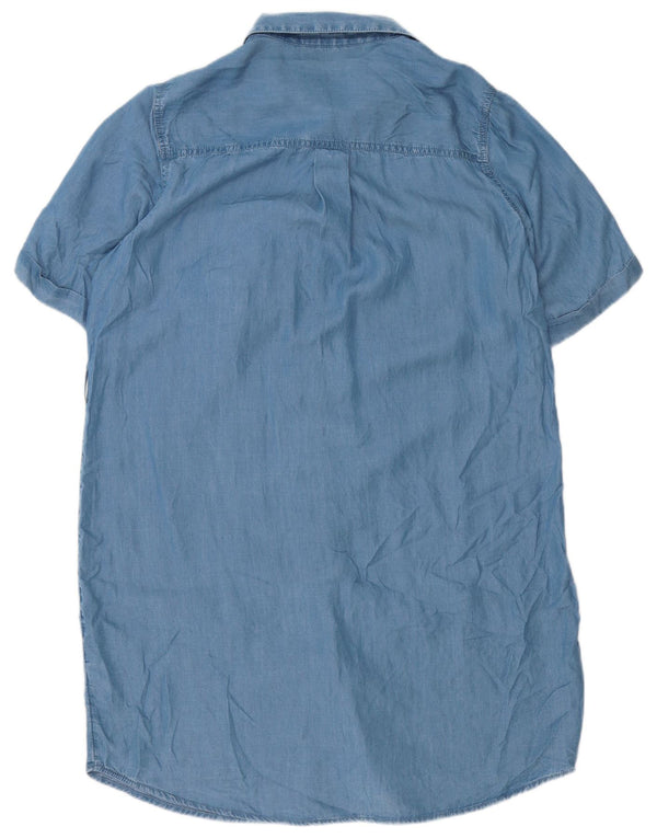 Marks & Spencer Robe chemise à manches courtes pour femme UK 16 Large Bleu Lyocell