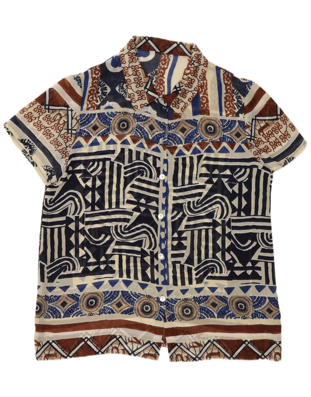 vintage Womens See Through Shirt Blouse UK 18 XL Multicolore Géométrique