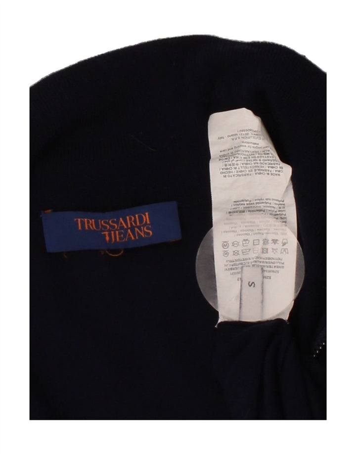 TRUSSARDI JEANS Mens Cardigan Sweater Small Navy Blue Viscose Vintage Trussardi Jeans and Second-Hand Trussardi Jeans from Messina Hembry 