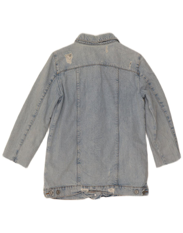 Zara Veste en jean à manches 3/4 en détresse pour femme UK 6 XS Bleu Coton