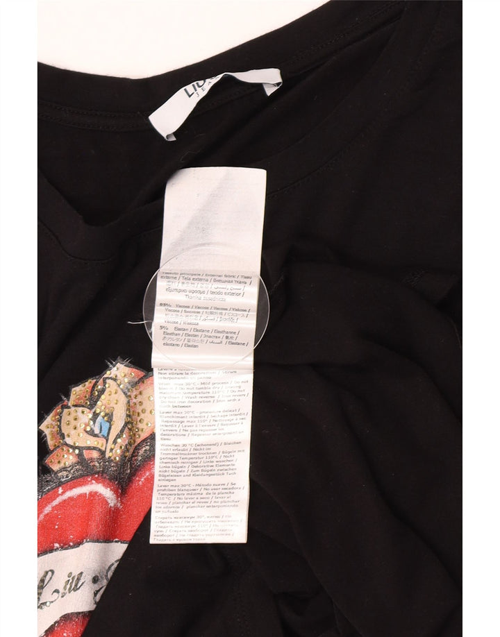 Liu Jo T-Shirt Graphique Femme UK 12 Medium Noir Viscose