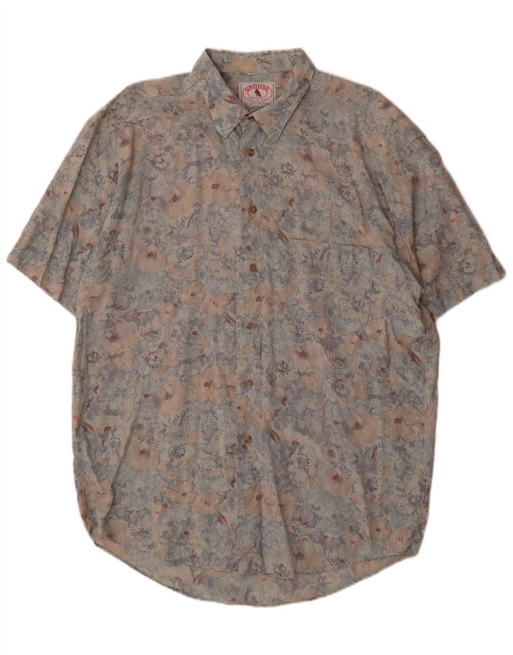 VINTAGE Chemise à manches courtes pour homme XL Rayonne florale multicolore