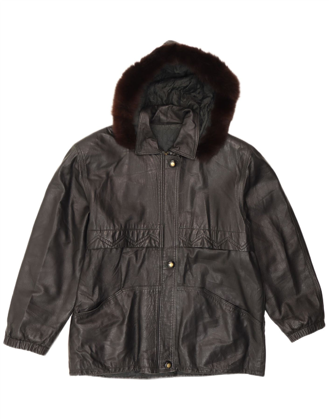 Veste en cuir à capuche femme vintage IT 46 Grand cuir noir