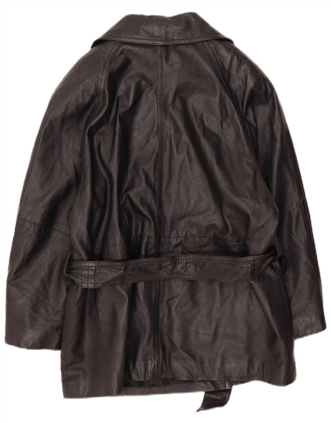 vintage Femmes Double Breasted Manteau en cuir surdimensionné EU 40 Moyen Noir