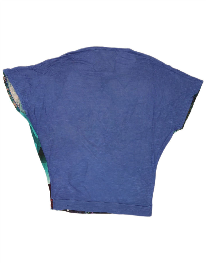 DESIGUAL Femme Chemisier Chauve-Souris Top UK 10 Petit Bleu Floral Viscose