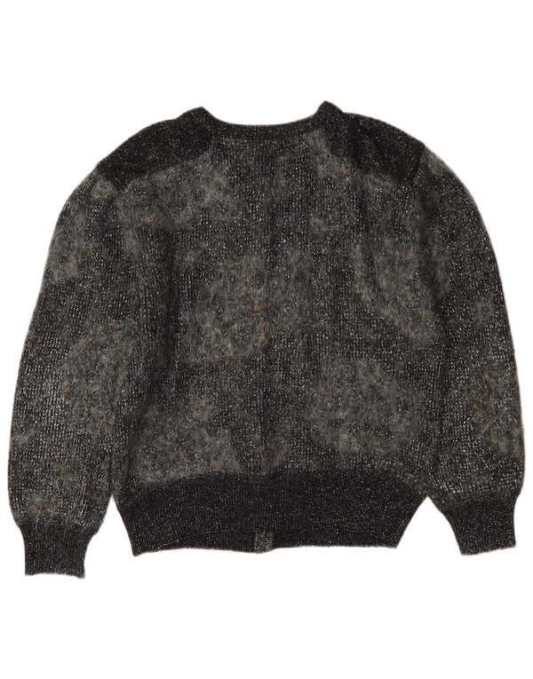 vintage Femme Cardigan Pull UK 12 Moyen Gris Moucheté Mohair