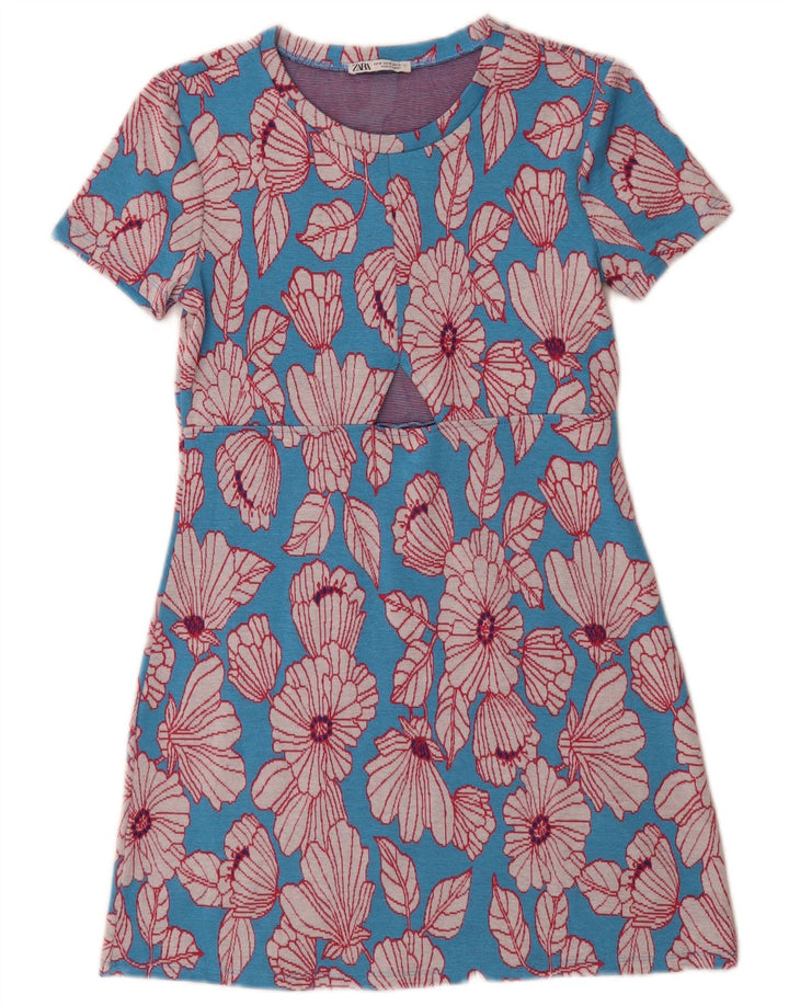 Zara Robe basique pour femme UK 12 Bleu moyen floral