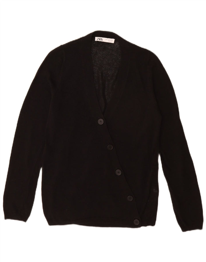 Zara Femme Cardigan Pull UK 10 Petit Acrylique Noir