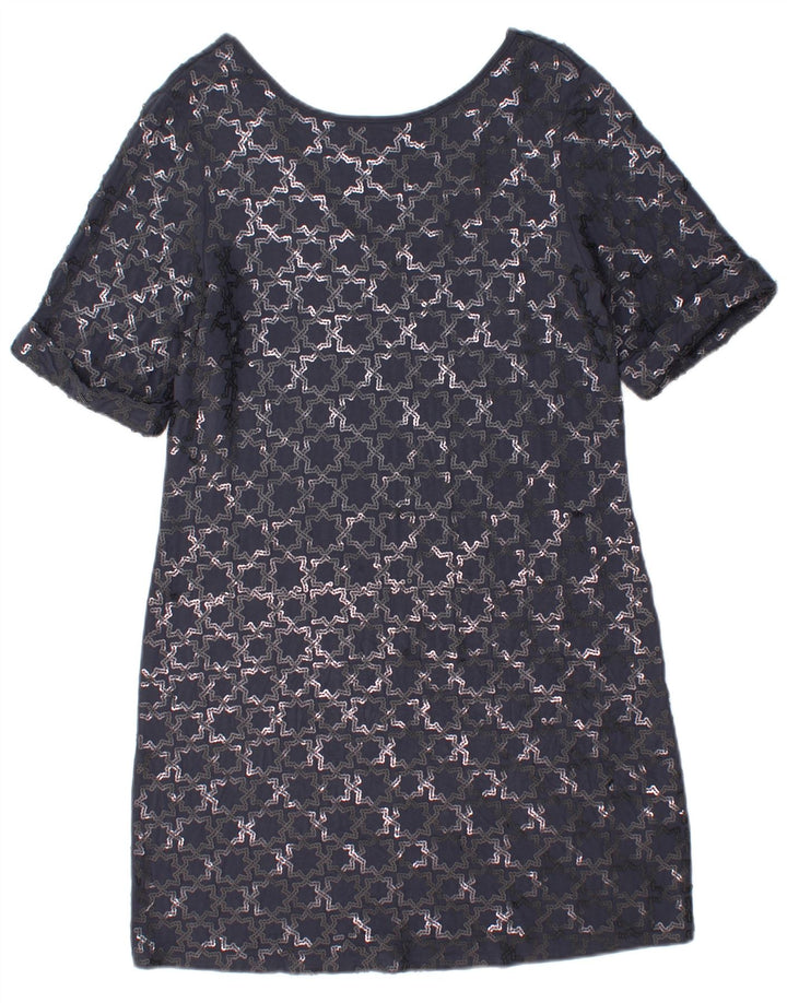 Monsoon Robe droite à manches courtes pour femme UK 12 Bleu marine moyen géométrique