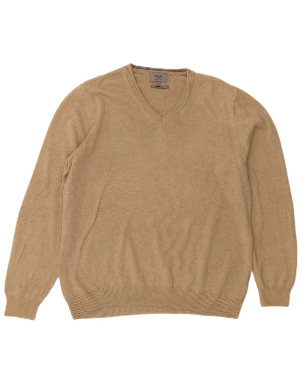 Marks & Spencer Pull col V pour homme en coton beige Large