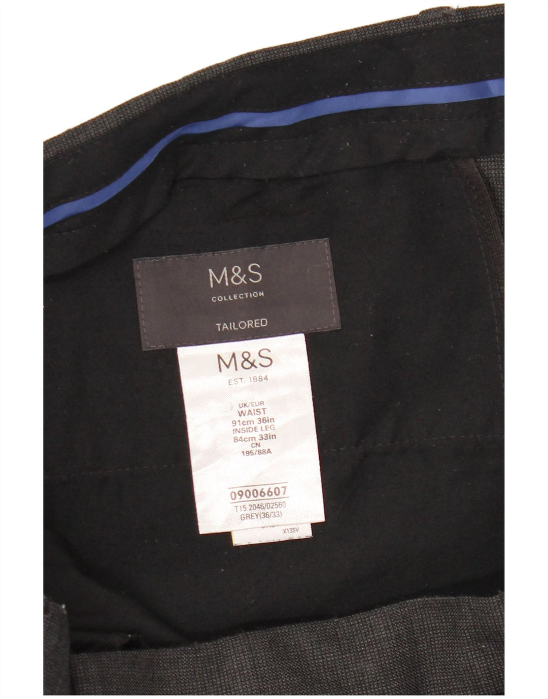 Marks & Spencer Pantalon de costume slim sur mesure pour homme W36 L33 Laine à carreaux gris