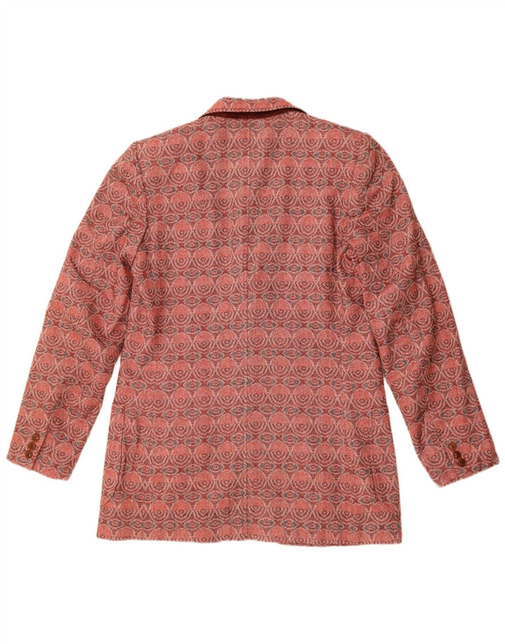 vintage Femme 3 Bouton Blazer Veste UK 14 Moyen Rouge Géométrique