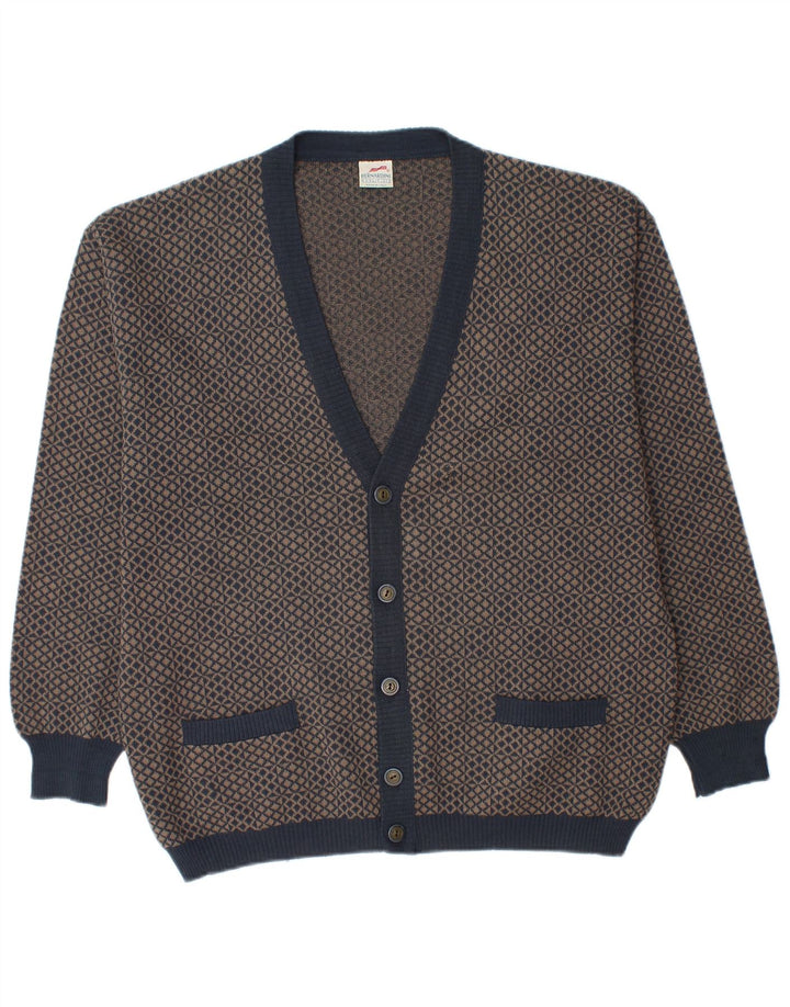 Bernardini Cardigan Homme Pull Laine Géométrique Bleu Marine Moyen
