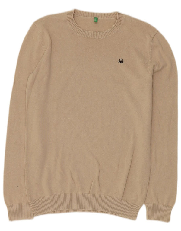 BENETTON Pull à col rond pour garçon 11-12 ans 2XL Beige Coton