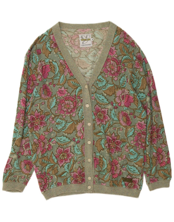 vintage Femme Cardigan Oversize Pull UK 14 Laine Florale Vert Moyen